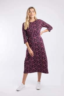 Felicity Organic Cotton Printed Jersey Midi Dress Purple Wine