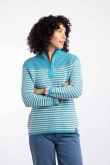 Juliet  1/4 Zip Colour Block Macaroni Adriatic Blue