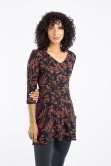 Arielle Printed Jersey 3/4 Sleeve Tunic Bitter Chocolate