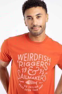 Riggers Organic Cotton Reverse Print Graphic T-Shirt Rust Leaves