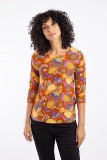 Pinto Organic Cotton Printed Jersey Tee Rust Leaves