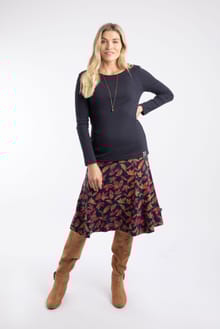 Lorient Organic Cotton Printed Jersey Godet Midi Skirt Night Blue
