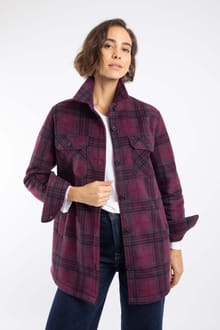 Autumn Check Fleece Shacket Aubergine