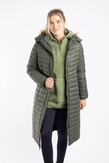 Kempley Lightweight Padded Midline Faux Fur Hooded Jacket Deep Lichen Green