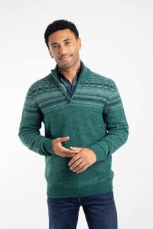 Larner 1/4 Zip Fair Isle Jumper Deep Teal