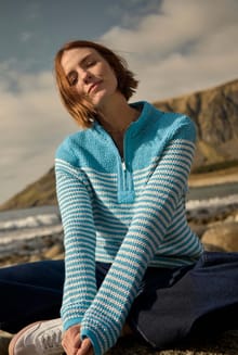 Juliet  1/4 Zip Colour Block Macaroni Adriatic Blue