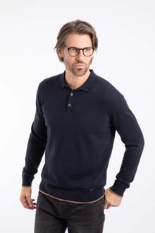 Alden Long Sleeve Knitted Polo Midnight