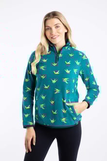 Reena 1/4 Zip Printed Micro Fleece  Forest Night