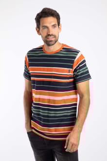 Herne Organic Cotton Stripe Tee Brick Orange