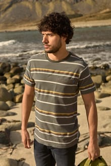 Herne Organic Cotton Stripe Tee Deep Lichen Green