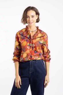 Bodhi Printed Long Sleeve Blouse Rust Leaves