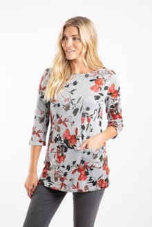 Sidney Printed Brushed Tunic Grey Marl