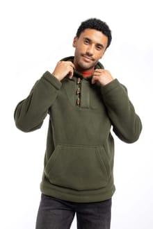 Inglewood Button Neck Grid Fleece Hoodie Fir Green