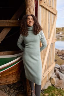 Ezzie Fair Isle Roll Neck Knitted Dress Frosty Spruce