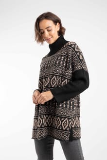 Fifi Knitted Roll Neck Tunic Jumper Black