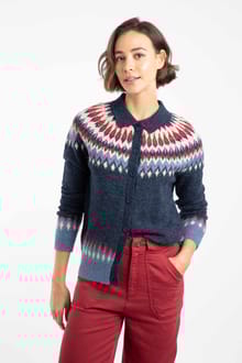 Jelena Fair Isle Collar Cardigan Navy