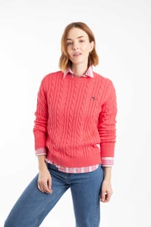 Amberise Crew Neck Cable Knit Jumper Flamingo