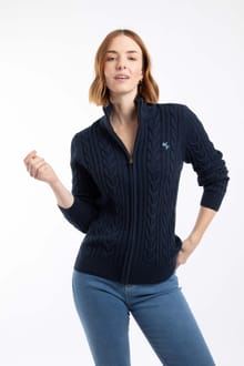 Lunenne Full Zip Cable Knit Navy