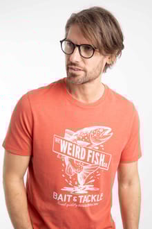 Leaping Fish Front Print Graphic T-Shirt Dark Coral