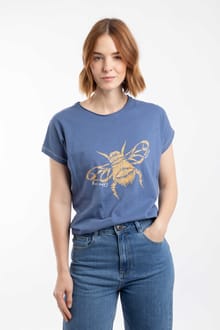 Fern Bee Front Print Graphic T-Shirt Faded Blue