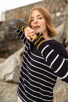 Sutton Striped Knitted Crew Jumper Dark Navy