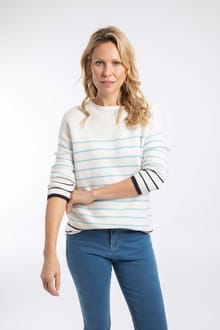Sutton Striped Knitted Crew Jumper Light Cream