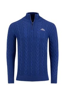 Heath 1/4 Zip Cable Knit Jumper Mazarine Blue