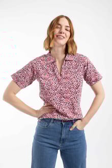 Rhenena Printed Jersey Polo Shirt Begonia Pink