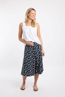 Romaro Printed Jersey Midi Skirt Navy Blue