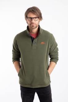 Roald Button Funnel Neck Microfleece Basil