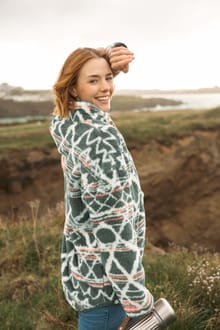 Madeleine 1/4 Zip Printed Plush Fleece Green