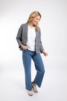 Arlow Striped Macaroni Kimono Cardigan Ecru