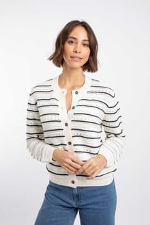 Romilly Pointelle Striped Cardigan Light Cream
