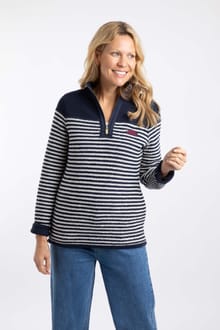Ember 1/4 Zip Striped Macaroni Sweatshirt Gold Edition Navy