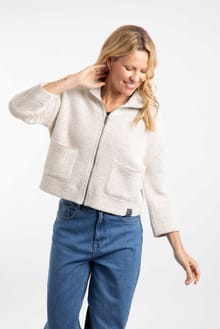 Emily Full Zip Cropped Macaroni Sweatshirt Jacket Ecru