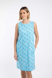 Adenea Printed Jersey Shift Dress Smoked Blue