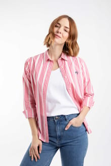 Roscoe Striped Boyfriend Shirt Flamingo