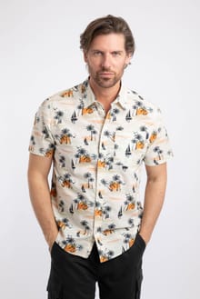Faraway Short Sleeve Printed Shirt Ecru