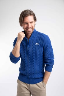 Heath 1/4 Zip Cable Knit Jumper Mazarine Blue
