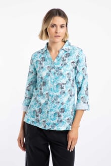 Syona Double Cloth Printed Shirt Ocean Blue