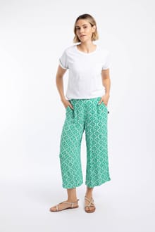 Sarita Crinkle Printed Wide Leg Cropped Trousers Beach Glass
