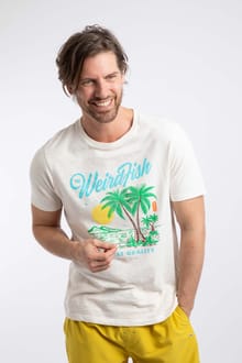 Palm Island Front Print Graphic T-Shirt Dusty White