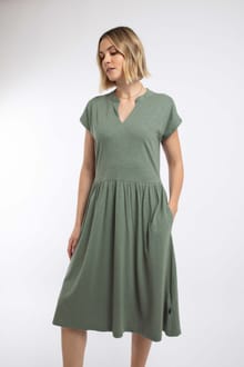 Lilly Plain Jersey Notch Neck Dress Woodland Sage
