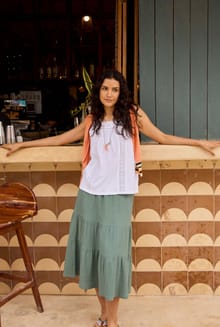 Lathika Organic Cotton Tiered Midi Skirt