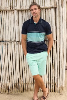 Sunbury Organic Cotton Striped Pique Polo Shirt Aqua Marine