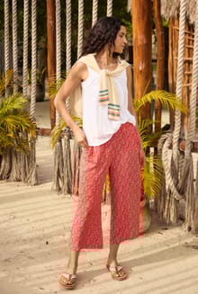 Sarita Crinkle Printed Wide Leg Cropped Trousers Tango Red