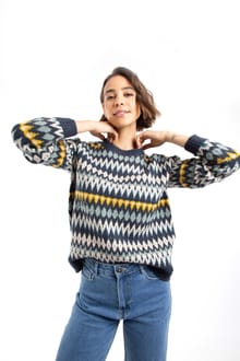 Ella Fair Isle Crew Neck Jumper Midnight