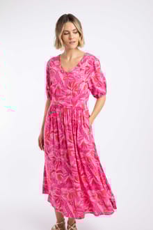 Dilsha Printed Midi Dress Hot Pink