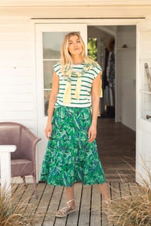 Cassis Printed Tiered Skirt Cactus Green
