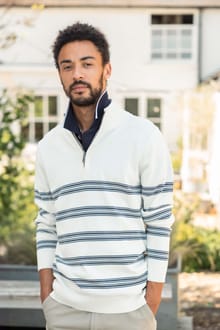 Gunnar 1/4 Zip Fine Knit Stripe Jumper Light Cream